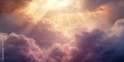 Beautiful white clouds and the bright sun create a dramatic blue sky cloudscape in this nature background of summer weather