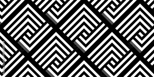 Minimal line Seamless geometric pattern with shapes. Decoration and maze ornament square wall tile. Illustration seamless pattern line colorful tile ornament wallpaper. Mosaic backdrop retro chevron.