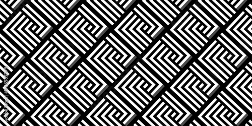 Minimal line Seamless geometric pattern with shapes. Decoration and maze ornament square wall tile. Illustration seamless pattern line colorful tile ornament wallpaper. Mosaic backdrop retro chevron.