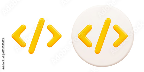 3d yellow code icon. Symbols of software and web development. Stock vector illustration on isolated background.