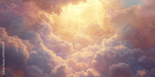 Beautiful fluffy white clouds drift across a blue summer sky over a dark city atmosphere during a beautiful day of nature and wind