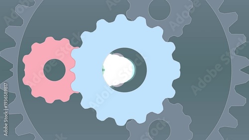 Interconnected Gears in Motion Graphic Illustration.