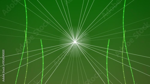 Bright Light Rays on Green Background.