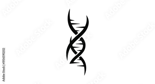 Stylized black DNA helix illustration on a clean white background, symbolizing life and science.