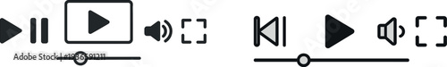 Simple media control interface includes play, pause, and volume icons, facilitating user interaction with audio or video content seamlessly. Designed for easy navigation and control.