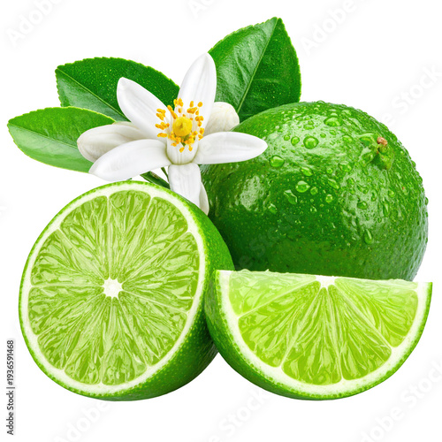 Fresh lime with flower and leaves
