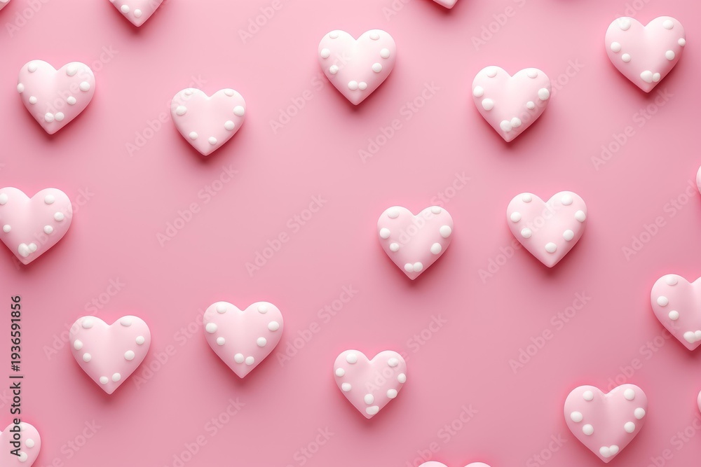 Obraz premium Pink heart shapes with white polka dots creating a sweet texture and pattern