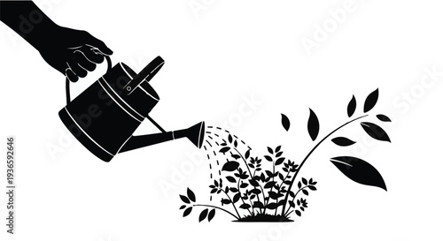 Hand watering a growing plant, symbolizing care and nurturing development
