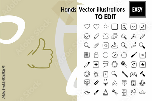 Collection of hand drawn vector icons and illustrations for various digital uses