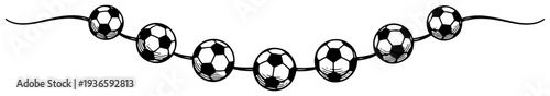 Decorative garland line art illustration featuring small soccer balls on a string