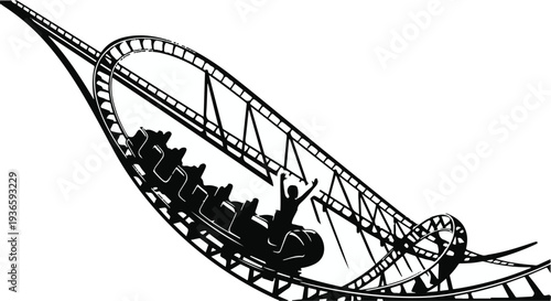 Excited person with arms raised on a thrilling roller coaster ride, experiencing speed and adventure.