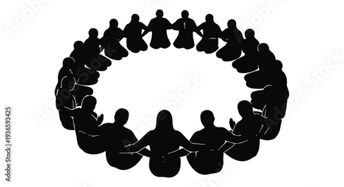 Diverse group of people holding hands in a circle, symbolizing unity and community connection