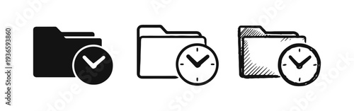 Folder with Clock Icon Illustrating File History, Recent Documents, or Timed Tasks. Vector Illustration.