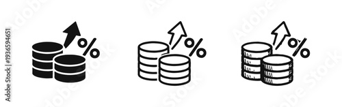 Stacks of Coins with Upward Percentage Arrow Icon for Financial Growth and Interest Rates. Vector Illustration.