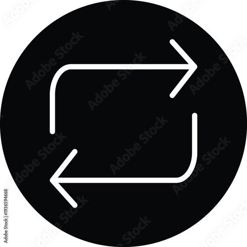 Repost icon white line art on black circle background vector