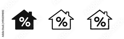 Real estate interest rates, mortgage and house percentage icon set in different styles.