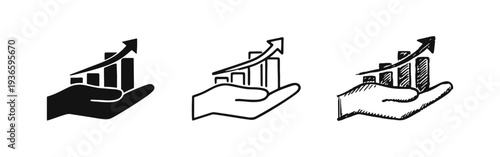 Business growth, hand holding financial chart with arrow icon set. Success and progress concept.