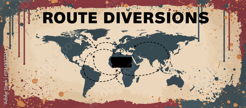 Global shipping route diversions map. Logistics and supply chain crisis vector illustration
