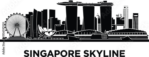 Singapore Skyline Silhouette with Marina Bay Sands and Ferris Wheel city architecture