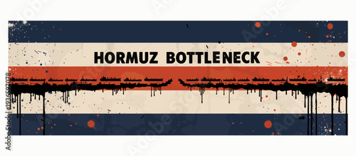 Hormuz bottleneck shipping strait silhouette with oil tankers. Global trade and logistics concept. Vector illustration