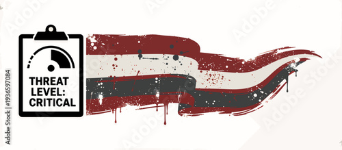 Threat level critical security advisory icon with grunge flag. Emergency warning concept. Vector illustration