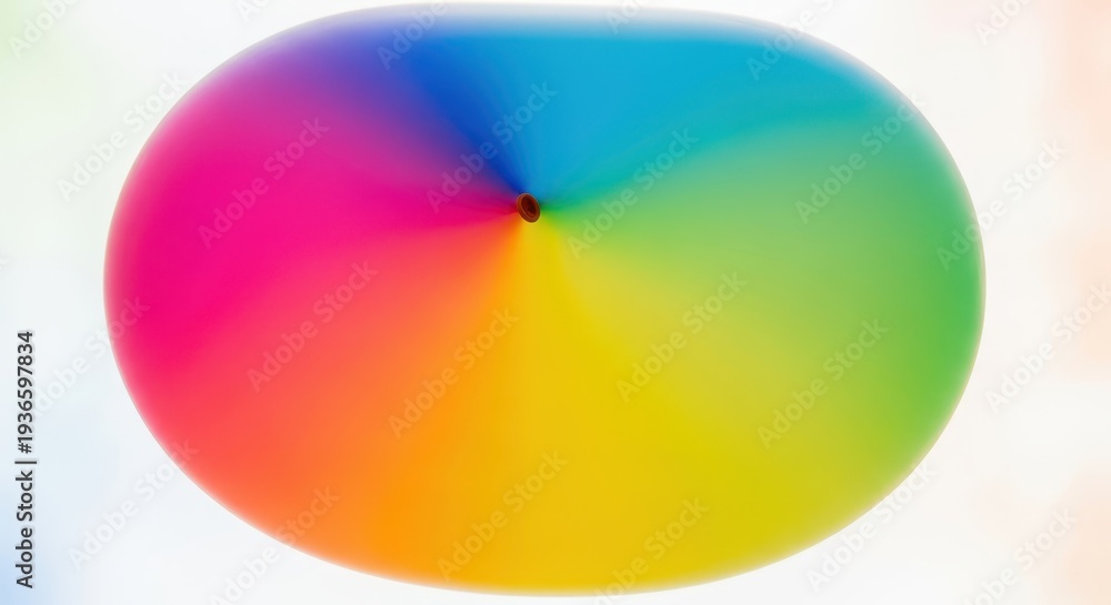 Obraz premium A large colorful rubber balloon is being pushed, causing slight deformation on its surface against a bright background, simple, sphere, playful