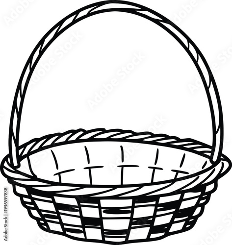 Hand Drawn Empty Wicker Basket Outline