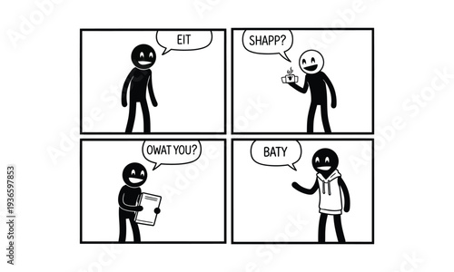 Four panel comic strip showing dialogue about clothing and coffee