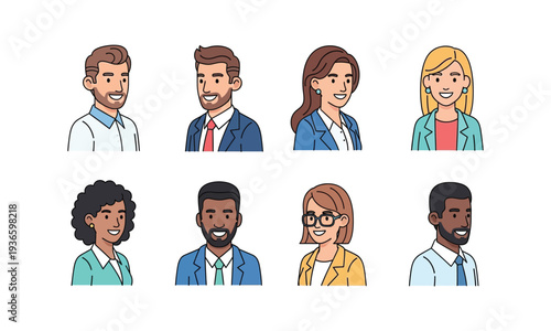 Set of diverse professional men and women avatars