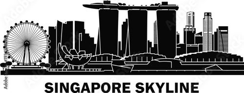 Singapore Skyline Silhouette with Marina Bay Sands and Flyer Singapore Flyer