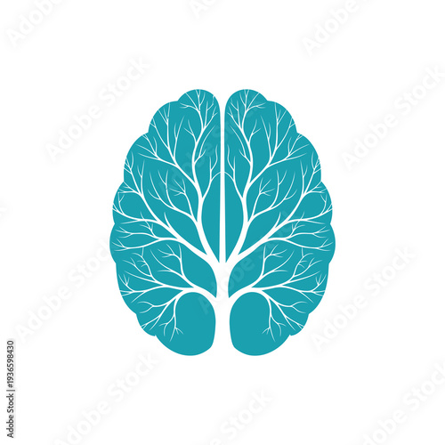 Teal brain logo with white vascular system for medical and health concepts
