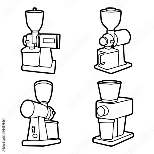 four coffee grinder images, editable lines