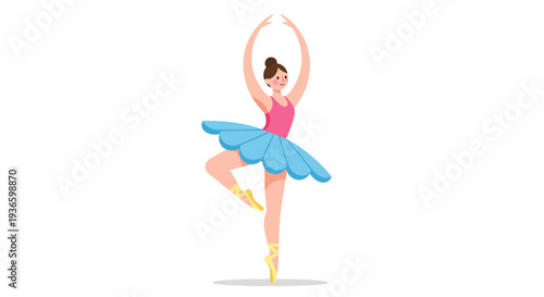 Ballet Dancer Performing En Pointe on One Leg with Arms Raised in a Classic Illustration