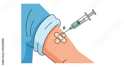 Medical professional administering injection to patient's arm with syringe, focusing on healthcare and treatment procedures in a clinical setting