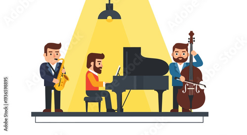 Musicians Perform Jazz Concert on Stage with Instruments