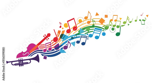 Vibrant Music Instruments and Notes in a Dynamic Composition