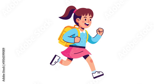 Young girl running with backpack and smiling in a joyful scene