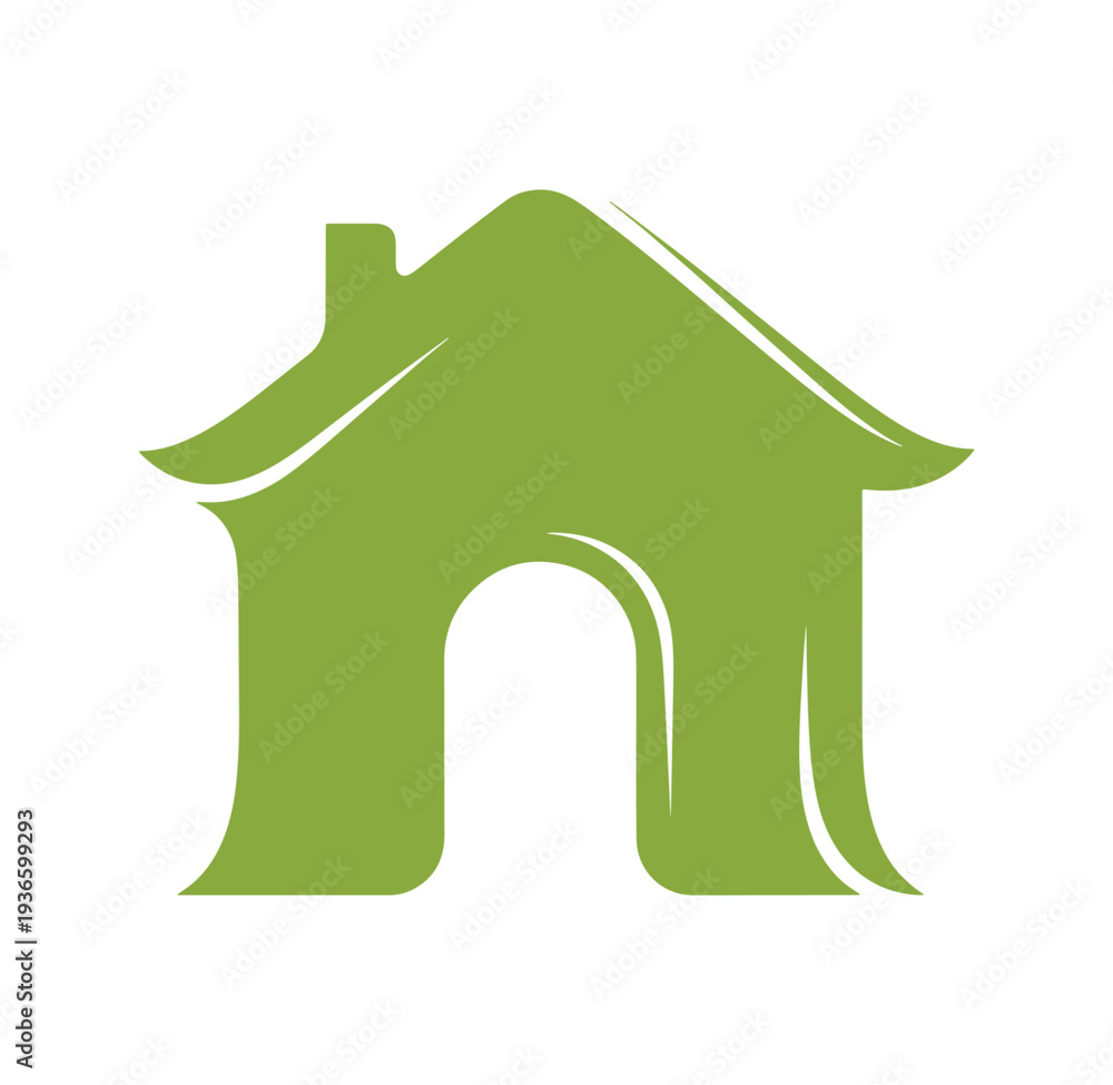 Fototapeta premium Green house symbol with chimney and roof