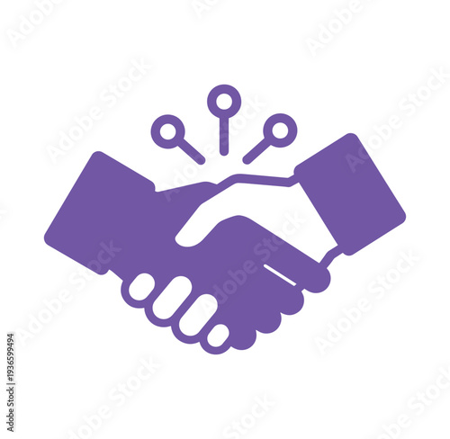 Handshake with magnifying glass icons above partnership investigation concept