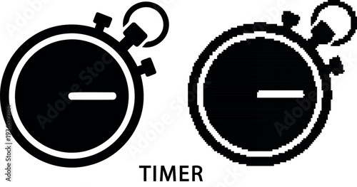 Simple black stopwatch icon with the word timer below it on transparent background