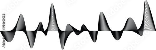 Dynamic Sound Wave Background with Smooth Audio Spectrum Curve, Abstract Modern Music Visualization Design, Black Waveform Isolated on Transparent Background