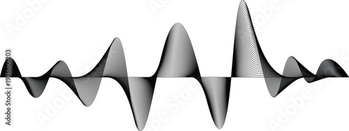 Dynamic Sound Wave Background with Smooth Audio Spectrum Curve, Abstract Modern Music Visualization Design, Black Waveform Isolated on Transparent Background