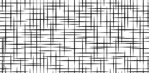 Seamless pattern with hatches, black crisscross scratches. Abstract background of distressed fabric, linen weave. Crosshatch seamless pattern, vector illustration