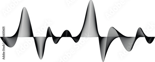 Dynamic Sound Wave Background with Smooth Audio Spectrum Curve, Abstract Modern Music Visualization Design, Black Waveform Isolated on Transparent Background