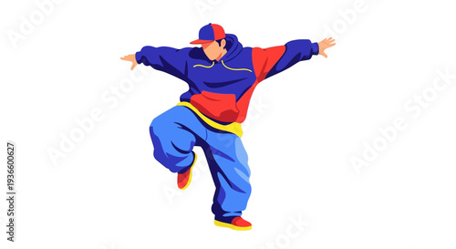 Vibrant illustration of a dancer in mid-action, showcasing dynamic movement and colorful attire