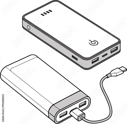Power Bank Line Art Illustration – Portable USB Mobile Charger Vector