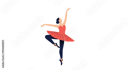 Elegant ballerina dancing gracefully on one leg with flowing skirt and outstretched arms in a beautiful ballet pose
