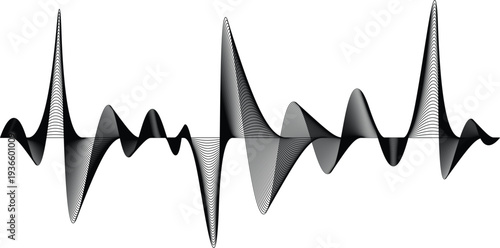 Dynamic Sound Wave Background with Smooth Audio Spectrum Curve, Abstract Modern Music Visualization Design, Black Waveform Isolated on Transparent Background