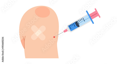 Medical Injection Procedure Illustrated on Human Head with Bandage and Syringe