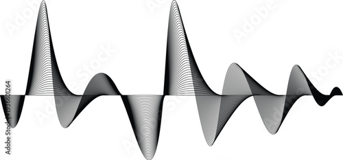 Dynamic Sound Wave Background with Smooth Audio Spectrum Curve, Abstract Modern Music Visualization Design, Black Waveform Isolated on Transparent Background